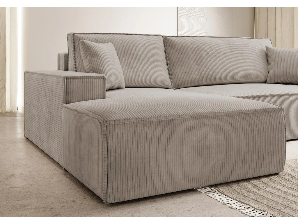 Canapé D'angle NEW - 267 Cm - En L Avec Coffre De Rangement Velours Côtelé Beige Côté Gauche - FARESE NEW 3 Canapé D'angle NEW - 267 Cm - En L Avec Coffre De Rangement Velours Côtelé Beige Côté Gauche - FARESE NEW – Image 3