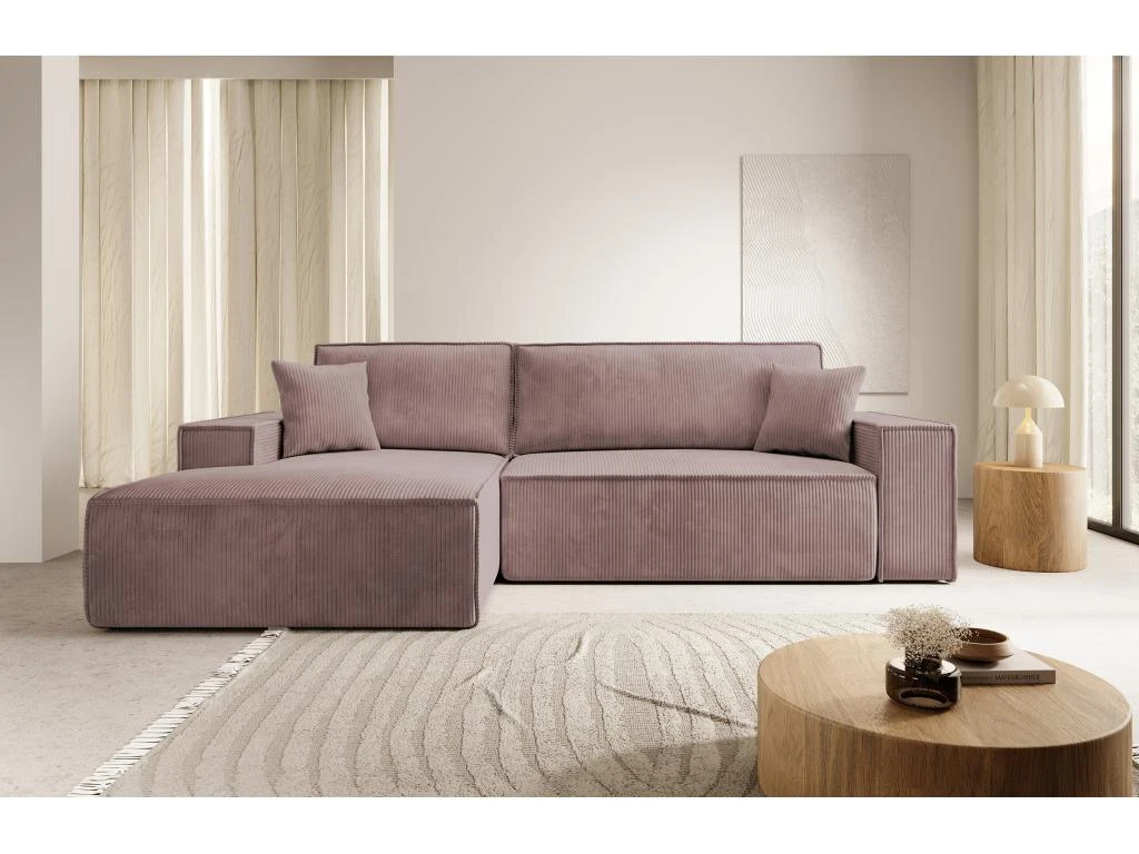 Canapé D'angle NEW - 267 Cm - En L Avec Coffre De Rangement Canapé Gauche En Velours Côtelé Rose - FARESE NEW 1 Canapé D'angle NEW - 267 Cm - En L Avec Coffre De Rangement Canapé Gauche En Velours Côtelé Rose - FARESE NEW