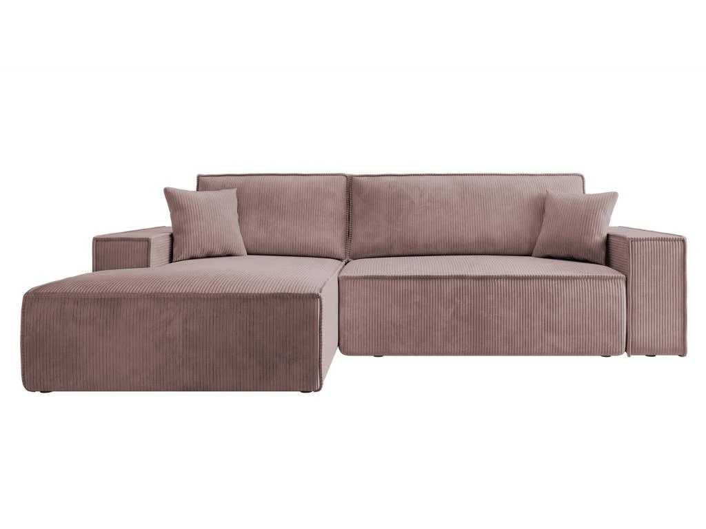 Canapé D'angle NEW - 267 Cm - En L Avec Coffre De Rangement Canapé Gauche En Velours Côtelé Rose - FARESE NEW 2 Canapé D'angle NEW - 267 Cm - En L Avec Coffre De Rangement Canapé Gauche En Velours Côtelé Rose - FARESE NEW – Image 2