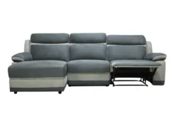 Canapé D'angle Gauche Relax En Microfibre Anthracite Et Bandes Gris Clair TALCA -Canapé Soldes Boutique canape 22253729