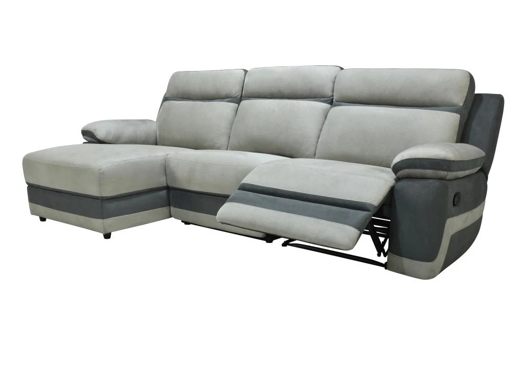 Canapé D'angle Gauche Relax En Microfibre Gris Clair Et Bandes Anthracites TALCA 4 Canapé D'angle Gauche Relax En Microfibre Gris Clair Et Bandes Anthracites TALCA – Image 4