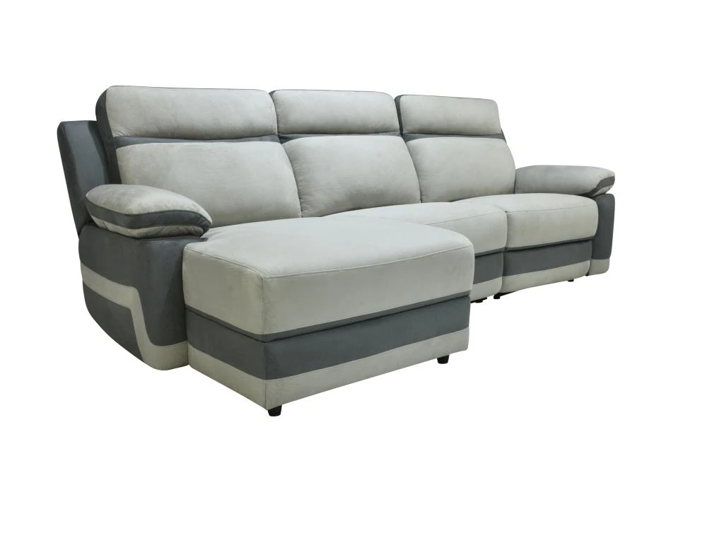 Canapé D'angle Gauche Relax En Microfibre Gris Clair Et Bandes Anthracites TALCA 2 Canapé D'angle Gauche Relax En Microfibre Gris Clair Et Bandes Anthracites TALCA – Image 2