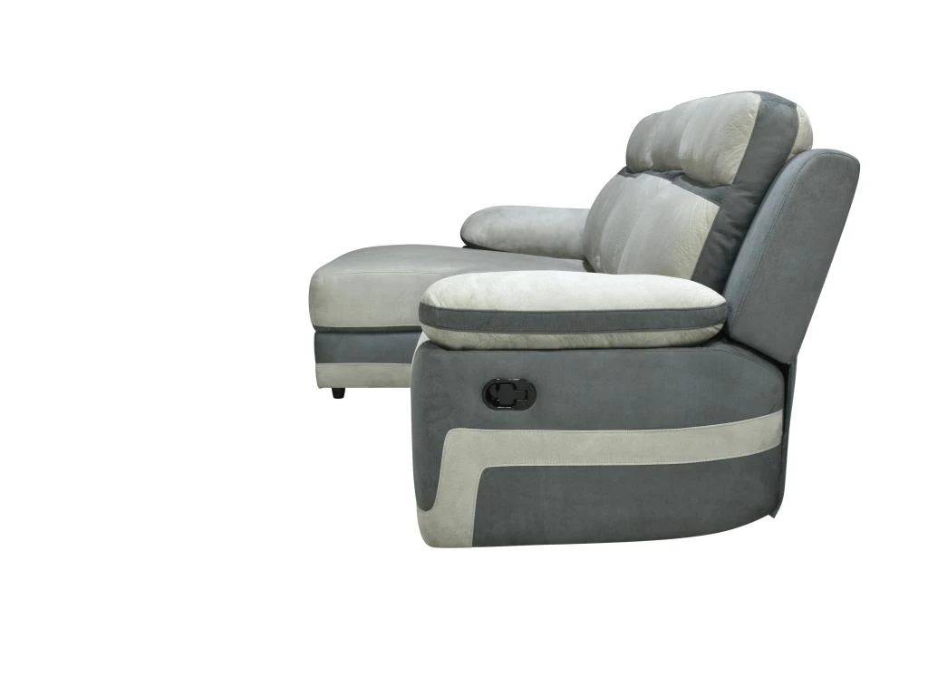 Canapé D'angle Gauche Relax En Microfibre Gris Clair Et Bandes Anthracites TALCA 6 Canapé D'angle Gauche Relax En Microfibre Gris Clair Et Bandes Anthracites TALCA – Image 6