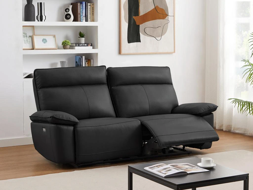 Canapé 3 Places Relax électrique En Cuir De Vachette Noir NOVENA 12 Canapé 3 Places Relax électrique En Cuir De Vachette Noir NOVENA – Image 12