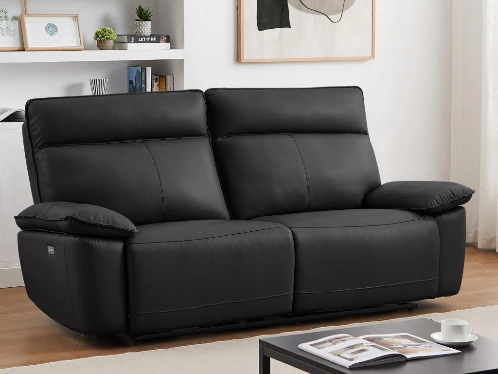 Canapé 3 Places Relax électrique En Cuir De Vachette Noir NOVENA 11 Canapé 3 Places Relax électrique En Cuir De Vachette Noir NOVENA – Image 11