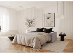 Canapé Convertible Matelas Velours Gris Clair 140cm -Canapé Soldes Boutique canape 22348527