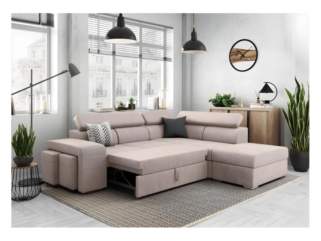 Canapé D'angle SOAN Convertible En Tissu - Beige - Angle Droit 2 Canapé D'angle SOAN Convertible En Tissu - Beige - Angle Droit – Image 2