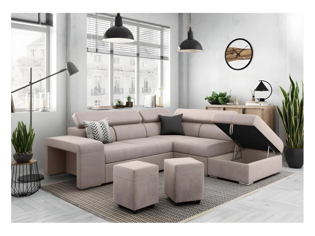 Canapé D'angle SOAN Convertible En Tissu - Beige - Angle Droit 3 Canapé D'angle SOAN Convertible En Tissu - Beige - Angle Droit – Image 3