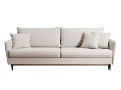 Canapé - 221 Cm - Trois Places Velours Hydrophobe - Beige - Pieds Noirs - VOLIO -Canapé Soldes Boutique canape 22358155