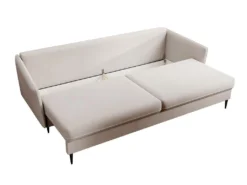 Canapé - 221 Cm - Trois Places Velours Hydrophobe - Beige - Pieds Noirs - VOLIO -Canapé Soldes Boutique canape 22358161