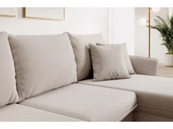 Canapé D'angle - 223 Cm - Avec Fonction Couchage - Velours Hydrophobe - Beige - Pieds Noirs - VOLIO -Canapé Soldes Boutique canape 22358215