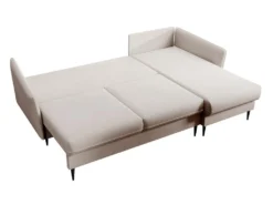 Canapé D'angle - 223 Cm - Avec Fonction Couchage - Velours Hydrophobe - Beige - Pieds Noirs - VOLIO -Canapé Soldes Boutique canape 22358221