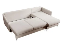 Canapé D'angle - 223 Cm - Avec Fonction Couchage - Velours Hydrophobe - Beige - Pieds Noirs - VOLIO -Canapé Soldes Boutique canape 22358223