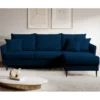 Canapé D'angle - 223 Cm - Avec Fonction Couchage - Velours Hydrophobe - Bleu Marin - Pieds Noirs - VOLIO