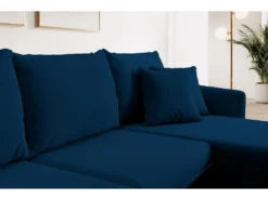 Canapé D'angle - 223 Cm - Avec Fonction Couchage - Velours Hydrophobe - Bleu Marin - Pieds Noirs - VOLIO -Canapé Soldes Boutique canape 22358229