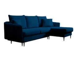 Canapé D'angle - 223 Cm - Avec Fonction Couchage - Velours Hydrophobe - Bleu Marin - Pieds Noirs - VOLIO -Canapé Soldes Boutique canape 22358233