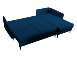 Canapé D'angle - 223 Cm - Avec Fonction Couchage - Velours Hydrophobe - Bleu Marin - Pieds Noirs - VOLIO -Canapé Soldes Boutique canape 22358235