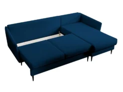 Canapé D'angle - 223 Cm - Avec Fonction Couchage - Velours Hydrophobe - Bleu Marin - Pieds Noirs - VOLIO -Canapé Soldes Boutique canape 22358237