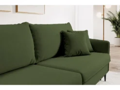 Canapé - 221 Cm - Trois Places Velours Hydrophobe - Olive - Pieds Noirs - VOLIO -Canapé Soldes Boutique canape 22358243