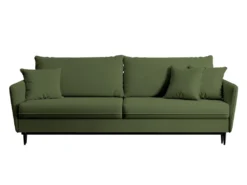 Canapé - 221 Cm - Trois Places Velours Hydrophobe - Olive - Pieds Noirs - VOLIO -Canapé Soldes Boutique canape 22358249