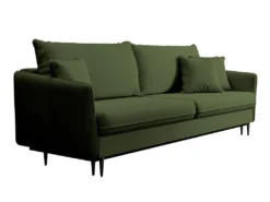 Canapé - 221 Cm - Trois Places Velours Hydrophobe - Olive - Pieds Noirs - VOLIO -Canapé Soldes Boutique canape 22358251