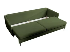 Canapé - 221 Cm - Trois Places Velours Hydrophobe - Olive - Pieds Noirs - VOLIO -Canapé Soldes Boutique canape 22358255