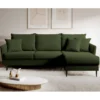 Canapé D'angle - 223 Cm - Avec Fonction Couchage - Velours Hydrophobe - Olive - Pieds Noirs - VOLIO