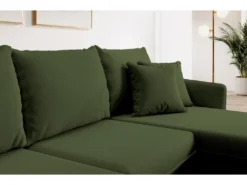 Canapé D'angle - 223 Cm - Avec Fonction Couchage - Velours Hydrophobe - Olive - Pieds Noirs - VOLIO -Canapé Soldes Boutique canape 22358261