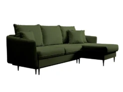 Canapé D'angle - 223 Cm - Avec Fonction Couchage - Velours Hydrophobe - Olive - Pieds Noirs - VOLIO -Canapé Soldes Boutique canape 22358265