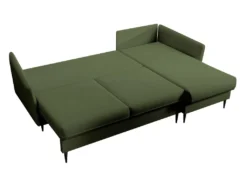Canapé D'angle - 223 Cm - Avec Fonction Couchage - Velours Hydrophobe - Olive - Pieds Noirs - VOLIO -Canapé Soldes Boutique canape 22358267