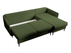 Canapé D'angle - 223 Cm - Avec Fonction Couchage - Velours Hydrophobe - Olive - Pieds Noirs - VOLIO -Canapé Soldes Boutique canape 22358269