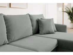 Canapé D'angle - 223 Cm - Avec Fonction Couchage - Velours Hydrophobe - Gris - Pieds Noirs - VOLIO -Canapé Soldes Boutique canape 22358293