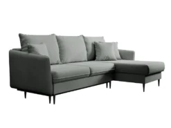 Canapé D'angle - 223 Cm - Avec Fonction Couchage - Velours Hydrophobe - Gris - Pieds Noirs - VOLIO -Canapé Soldes Boutique canape 22358297