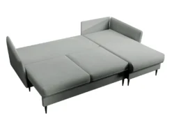 Canapé D'angle - 223 Cm - Avec Fonction Couchage - Velours Hydrophobe - Gris - Pieds Noirs - VOLIO -Canapé Soldes Boutique canape 22358299