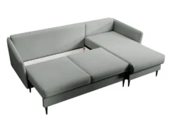 Canapé D'angle - 223 Cm - Avec Fonction Couchage - Velours Hydrophobe - Gris - Pieds Noirs - VOLIO -Canapé Soldes Boutique canape 22358301
