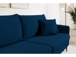 Canapé - 221 Cm - Trois Places Velours Hydrophobe - Bleu Marin - Pieds Noirs - VOLIO -Canapé Soldes Boutique canape 22358415