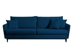 Canapé - 221 Cm - Trois Places Velours Hydrophobe - Bleu Marin - Pieds Noirs - VOLIO -Canapé Soldes Boutique canape 22358421