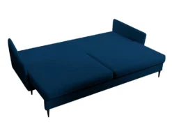 Canapé - 221 Cm - Trois Places Velours Hydrophobe - Bleu Marin - Pieds Noirs - VOLIO -Canapé Soldes Boutique canape 22358425