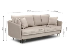 Canapé - 221 Cm - Trois Places Velours Hydrophobe - Bleu Marin - Pieds Noirs - VOLIO -Canapé Soldes Boutique canape 22358429