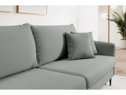 Canapé - 221 Cm - Trois Places Velours Hydrophobe - Gris - Pieds Noirs - VOLIO -Canapé Soldes Boutique canape 22358449