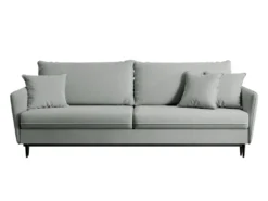 Canapé - 221 Cm - Trois Places Velours Hydrophobe - Gris - Pieds Noirs - VOLIO -Canapé Soldes Boutique canape 22358455