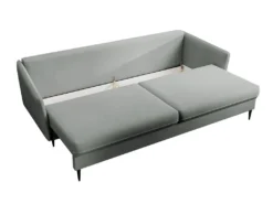 Canapé - 221 Cm - Trois Places Velours Hydrophobe - Gris - Pieds Noirs - VOLIO -Canapé Soldes Boutique canape 22358461