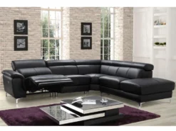 Canapé D'angle Relax électrique En Cuir SITIA - Noir - Angle Droit