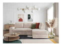 ADEN - Canapé D'angle Convertible Avec Coffre En Velours Côtelé - Beige - Angle Droit -Canapé Soldes Boutique canape 22372151