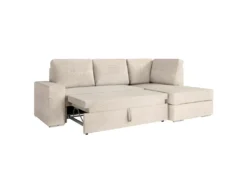 ADEN - Canapé D'angle Convertible Avec Coffre En Velours Côtelé - Beige - Angle Droit -Canapé Soldes Boutique canape 22372155