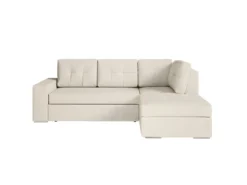 ADEN - Canapé D'angle Convertible Avec Coffre En Tissu - Beige - Angle Droit