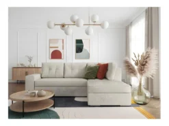 ADEN - Canapé D'angle Convertible Avec Coffre En Tissu - Beige - Angle Droit -Canapé Soldes Boutique canape 22372319