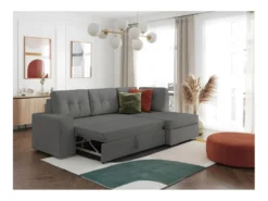 ADEN - Canapé D'angle Convertible Avec Coffre En Tissu - Gris - Angle Droit -Canapé Soldes Boutique canape 22372381