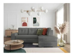 ADEN - Canapé D'angle Convertible Avec Coffre En Tissu - Gris - Angle Droit -Canapé Soldes Boutique canape 22372383