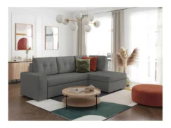 ADEN - Canapé D'angle Convertible Avec Coffre En Tissu - Gris - Angle Droit -Canapé Soldes Boutique canape 22372385